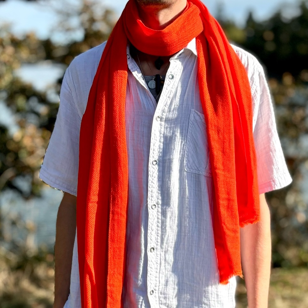 100%Cashmere Orange Scarf Handmade Elegant Unisex Shawl Winter Wrap Warm Soft